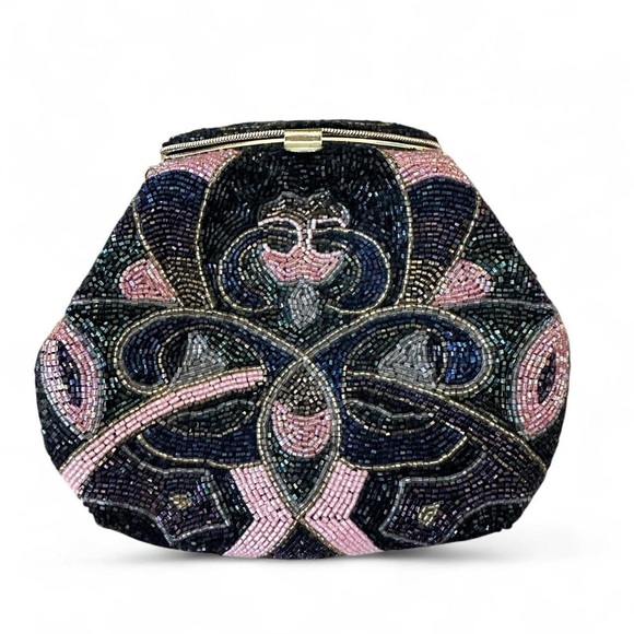 Vintage Beaded Clutch / Crossbody – Removable Gold Chain